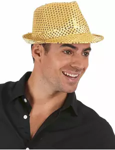 Zlatý flitrovaný borsalino klobouk pro dospělé