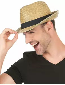 Slaměný borsalino klobouk s černou stuhou pro dospělé
