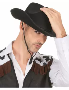 Černý kovbojský klobouk pro dospělé se šňůrkou