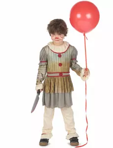 Děsivý šedý klaun kostým pro chlapce, Velikost: 10-12 let (130-140 cm)
