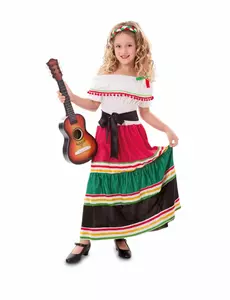 Barevný mexický kostým pro dívky, Velikost: 5-6 let (105-121 cm)