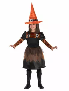 Roztomilý oranžový čarodějnický kostým pro dívky, Velikost: 8-9 let (138 cm)