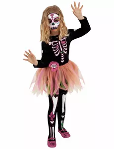 Dívčí kostým Miss Day of the Dead s maskou a punčochami, Velikost: 5-7 let