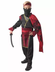 Červený dračí nindža kostým pro chlapce, Velikost: 10-12 let(130-140 cm)