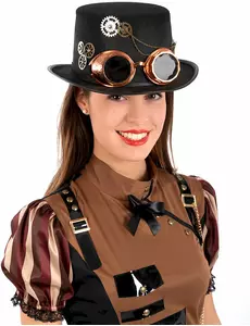 Plstěný steampunkový cylindr s brýlemi pro dospělé