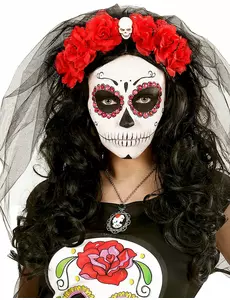 Květinová čelenka s lebkou (červená) pro ženy, Day of the Dead