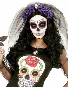 Květinová čelenka s lebkou (fialová) pro ženy, Day of the Dead