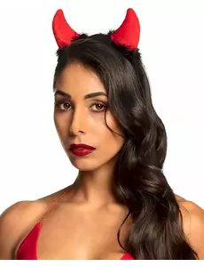 Červené čertí rohy s černým kožíškem pro dospělé Halloween