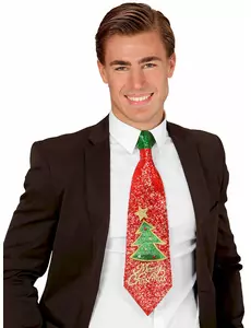 Flitrovaná červená kravata „Merry Christmas“