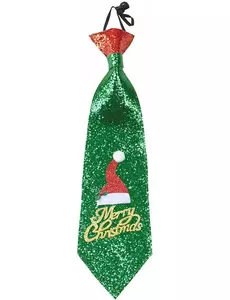 Zelená flitrová kravata Merry Christmas