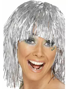 Stříbrná metalická disco paruka pro dospělé