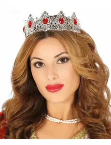 Stříbrná princeznovská tiára s červeným kamenem pro dospělé
