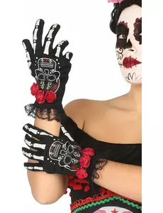 Krátké rukavičky mexické kostry pro ženy, Day of the Dead