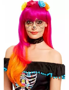Paruka Day of the Dead růžovo-oranžová pro dospělé
