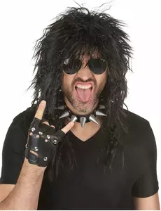 Černá paruka tvrdého rockera pro muže
