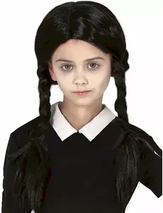 Černá paruka s copánky pro dívky