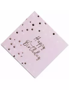 16 ubrousků Happy Birthday rose gold konfety 33 x 33 cm