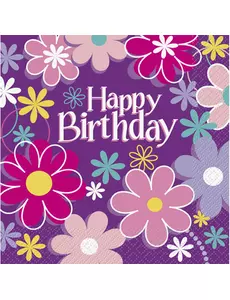 16 papírových ubrousků Happy Birthday Flowers 33 × 33 cm