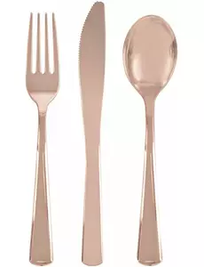 18 plastových příborů rose gold