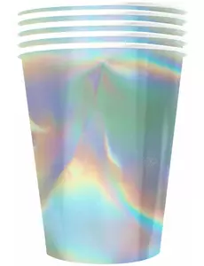 20 amerických recyklovatelných kartonových kelímků duhově iridescentních 53 cl