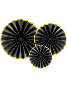 3 černo-zlaté kartonové rozety 23, 32 a 40 cm
