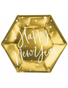 6 zlatých papírových talířů Happy New Year 20 cm