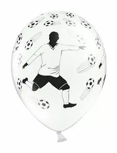 6 bílých latexových balónků s fotbalistou a balónky 30 cm