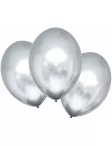 6 saténových stříbrných latexových balónků 28 cm