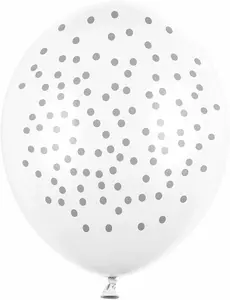 6 bílých latexových balónků se stříbrnými tečkami 30 cm
