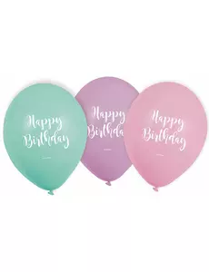 6 pastelových latexových balónků Happy Birthday 22,8 cm