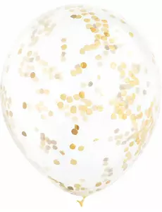 6 průhledných latexových balónků se zlatookrovým konfeti 30 cm
