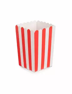 6 červeno-bílých kartonových krabiček na popcorn 7 × 12,5 cm