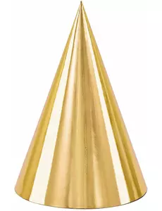 6 zlatých kartonových párty kloboučků 16 cm