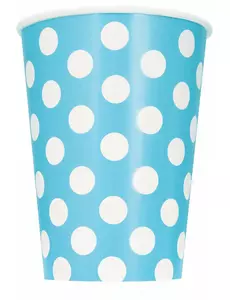 6 modrých puntíkovaných papírových kelímků 354ml