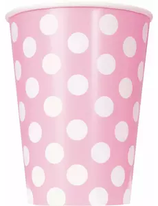 Růžovo-bílé puntíkované kartonové kelímky 354 ml