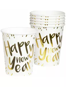 10 kelímků Happy New Year bílo-zlatých 21 cl