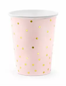 Světle růžové a zlaté kelímky s puntíky z kartonu 260 ml