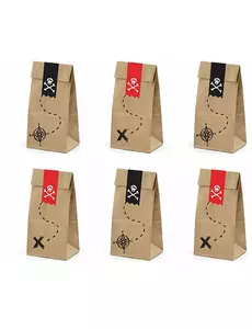 6 kraftových dárkových taštiček Pirate Party 8 × 18 × 6 cm