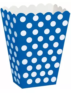 Modré krabičky na popcorn s bílými puntíky