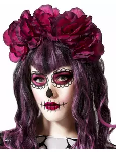 Dámská čelenka Day of the Dead – velký růžový květ