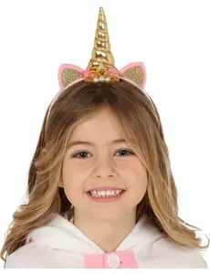 Zlatá a růžová čelenka jednorožce pro děti