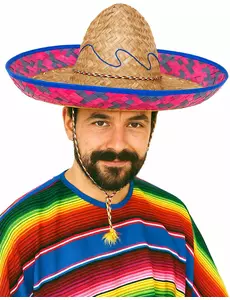 Mexické sombrero s růžovo-modrým lemem pro dospělé