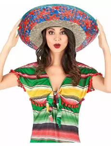 Mexické sombrero s červeným a modrým lemem pro dospělé
