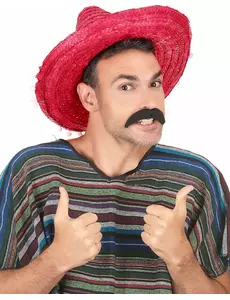 Červené sombrero s lemem z bambulí pro dospělé