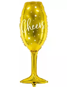 Fóliový balónek „Cheers“ sklenka zlatá 28 x 80 cm