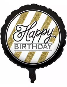 Fóliový balónek Happy Birthday černý a zlatý 46 cm