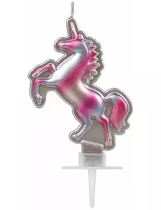 Krásná svíčka jednorožec růžová a stříbrná 16 x 9 cm