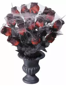 Kytice červených růží s pavučinou 35 cm Halloween