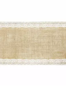Jutový běhoun na stůl s krajkovými okraji 28 cm × 2,75 m