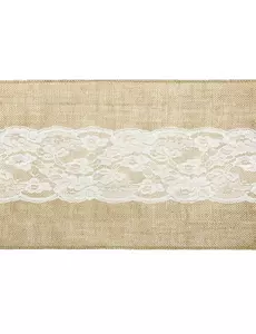 Jutový běhoun na stůl s krajkou uprostřed 28 cm × 2,75 m